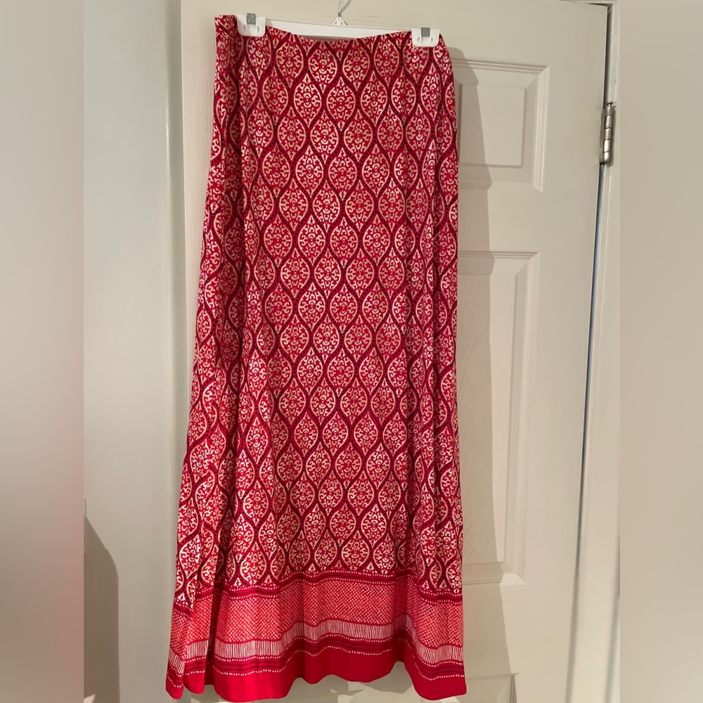 Chico's Red and White Patterned Maxi Skirt